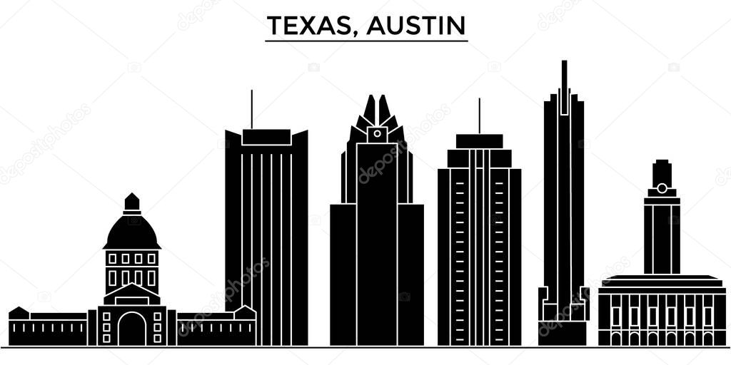 Usa, Texas Austin architecture vector city skyline, travel cityscape with landmarks, buildings, isolated sights on background