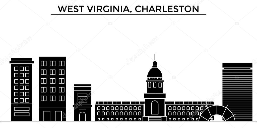 Usa, West Virginia, Charleston architecture vector city skyline, travel cityscape with landmarks, buildings, isolated sights on background