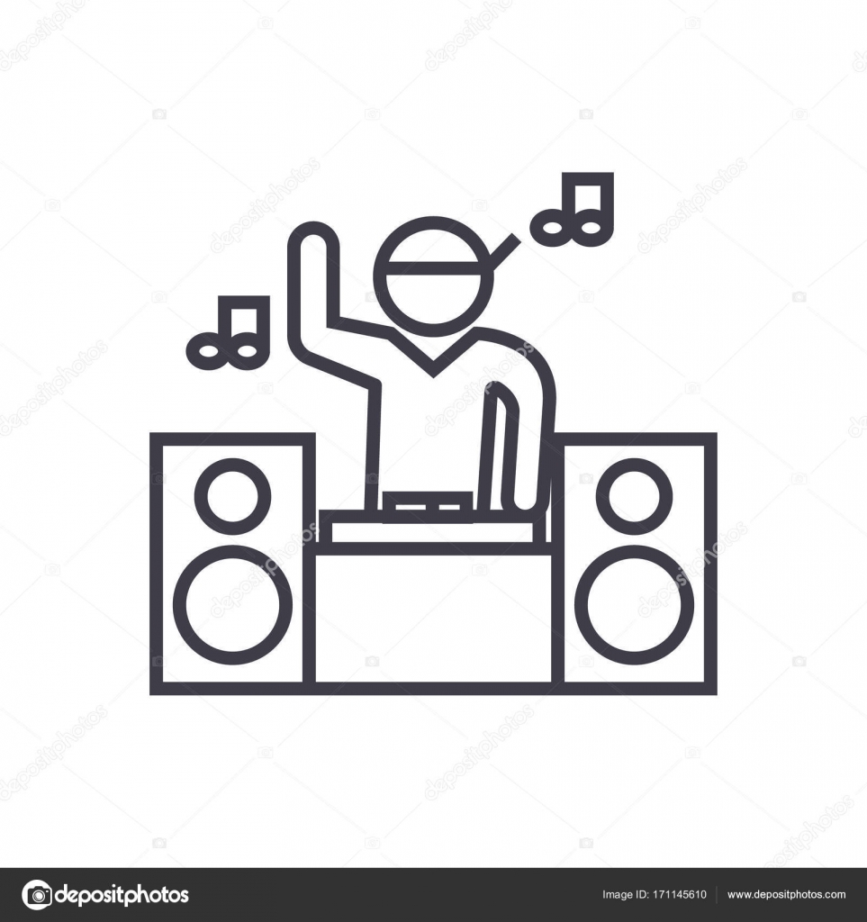 Dj jogando mix vetor conceito ícone de linha fina, símbolo, sinal,  ilustração no fundo isolado Vetor de ©iconsgraph 171145610, image size:963x1024