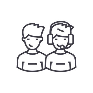 istemci desteği takım kavramı vektör ince çizgi simge, sembol, işaret, illüstrasyon izole arka plan üzerinde