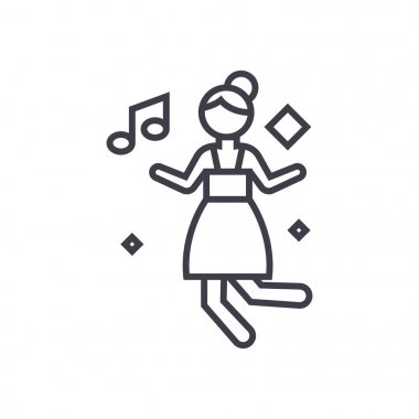 disko kız kavramı vektör ince çizgi simge, sembol, işaret, illüstrasyon izole arka planda dans