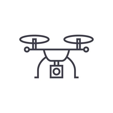Drone lojistik kavramı vektör ince çizgi simge, sembol, işaret, illüstrasyon izole arka plan üzerinde