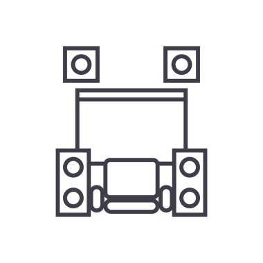 Ev Sinema Tiyatro kavramı vektör ince çizgi simge, sembol, işaret, illüstrasyon izole arka plan üzerinde
