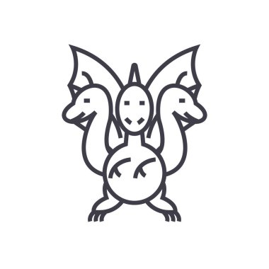 üç başlı ejderha kavramı vektör ince çizgi simge, sembol, işaret, illüstrasyon izole arka plan üzerinde