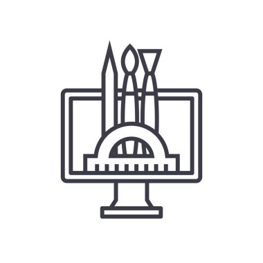 Dijital sanat, kalem, fırça, bilgisayar kavramı vektör ince çizgi kutsal kişilerin resmi, sembol, işaret, illüstrasyon izole arka plan üzerinde