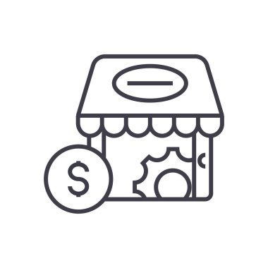 e-ticaret pazarlama kavramı vektör ince çizgi simgesi, işaret, sembol, illüstrasyon izole arka plan üzerinde