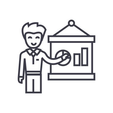 başlangıç proje iş planı kavramı vektör ince çizgi simge, sembol, işaret, illüstrasyon izole arka plan üzerinde sunulması girişimci