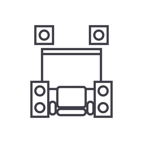 Heimkino-Konzept Vektor dünne Linie Symbol, Symbol, Zeichen, Illustration auf isoliertem Hintergrund — Stockvektor