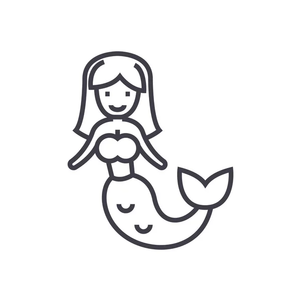 Meerjungfrau Konzept Vektor dünne Linie Symbol, Symbol, Zeichen, Illustration auf isoliertem Hintergrund — Stockvektor