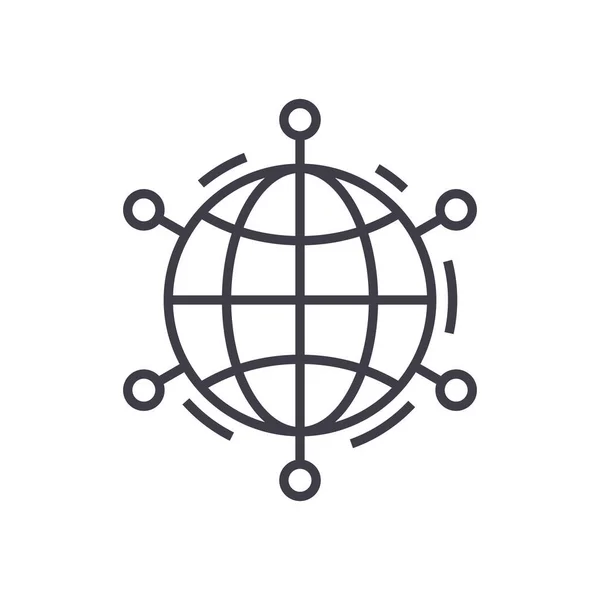 Concepto de red en línea vector delgada línea icono, símbolo, signo, ilustración sobre fondo aislado — Vector de stock