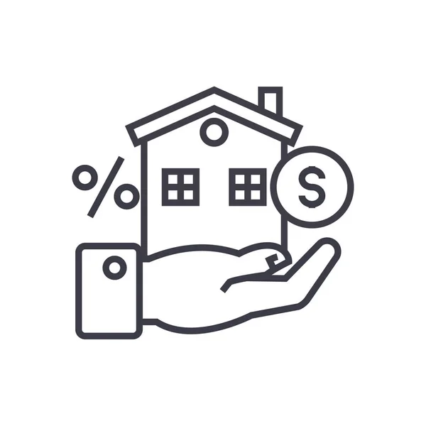 Investimento immobiliare concetto vettore linea sottile icona, simbolo, segno, illustrazione su sfondo isolato — Vettoriale Stock