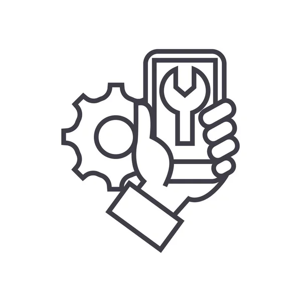 Smartphone naprawy koncepcja wektor cienka linia ikona, symbol, znak, ilustracja na na białym tle — Wektor stockowy