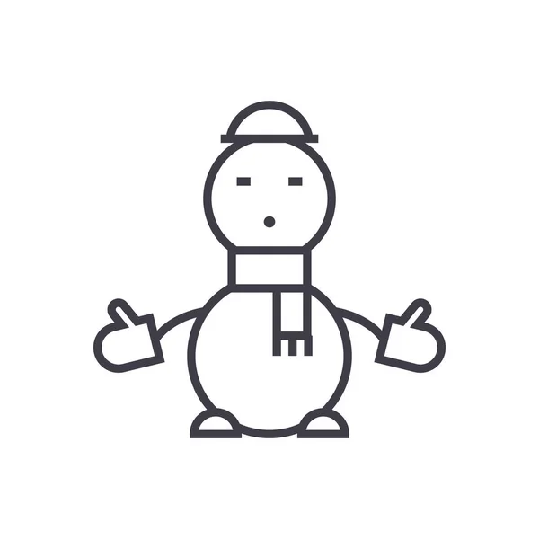 雪人概念向量细线图标, 符号, 标志, 在孤立背景上的插图 — 图库矢量图片