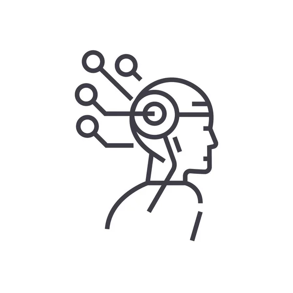 Sztuczna inteligencja head myślenia, koncepcja wektor cienka linia ikona, symbol, znak, ilustracja na na białym tle — Wektor stockowy