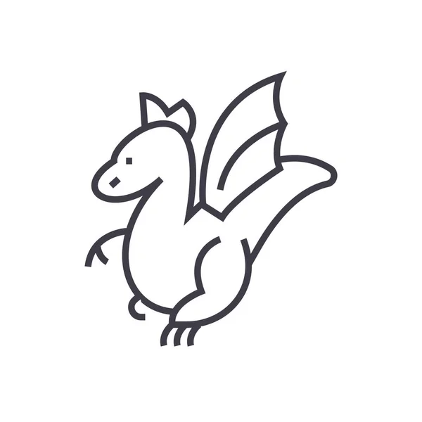 Concept de dragon ailé vecteur ligne mince icône, symbole, signe, illustration sur fond isolé — Image vectorielle