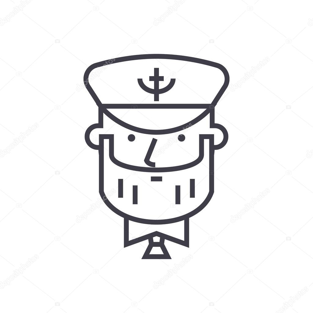 captain with nautical hat concept vector thin line icon, symbol, sign, illustration on isolated background