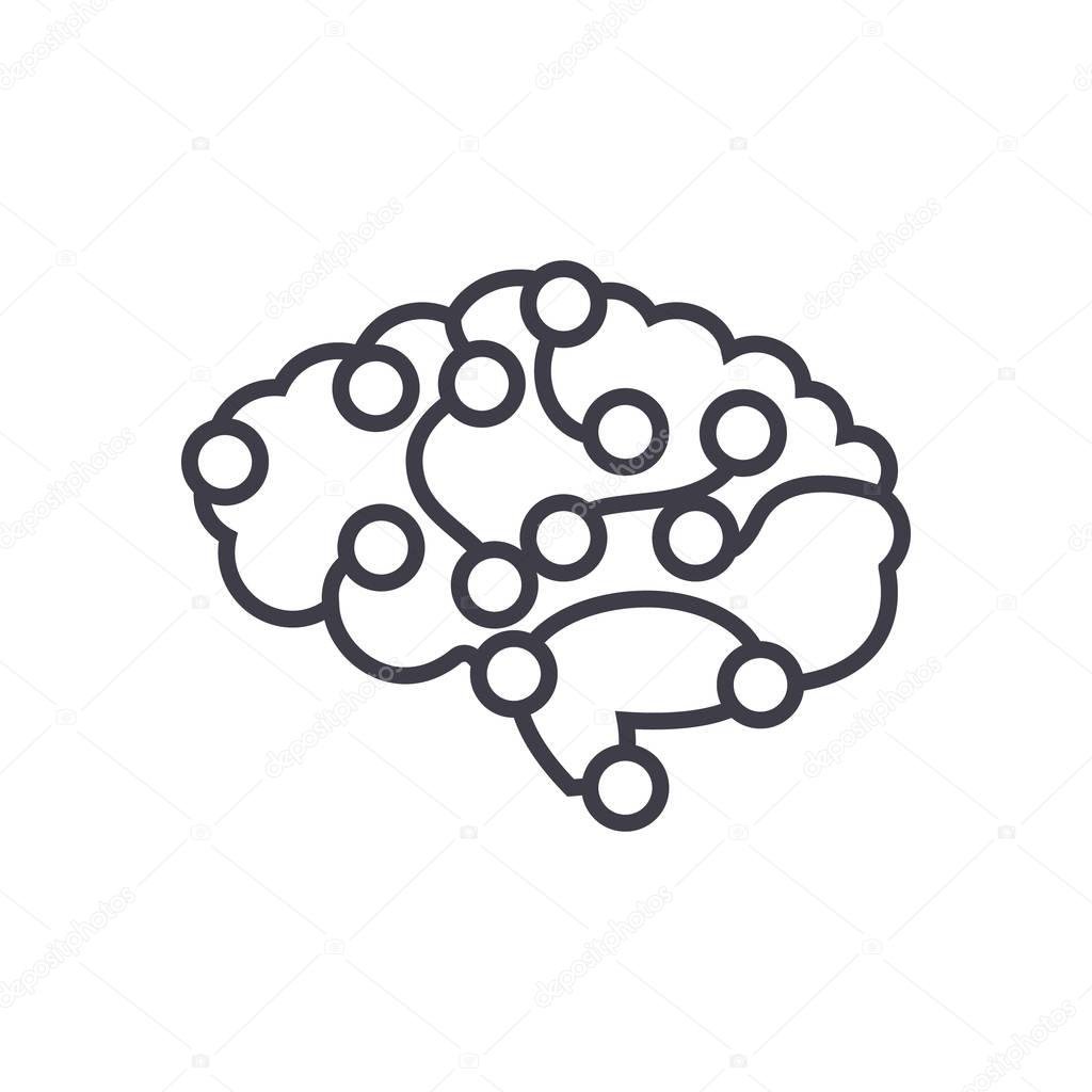 computer brain concept vector thin line icon, symbol, sign, illustration on isolated background