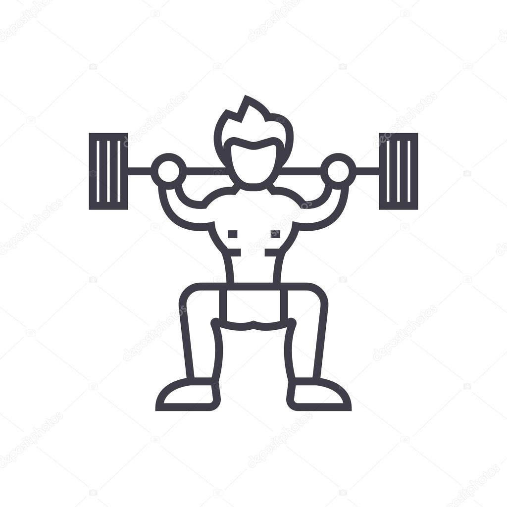 weightlifter  concept vector thin line icon, symbol, sign, illustration on isolated background