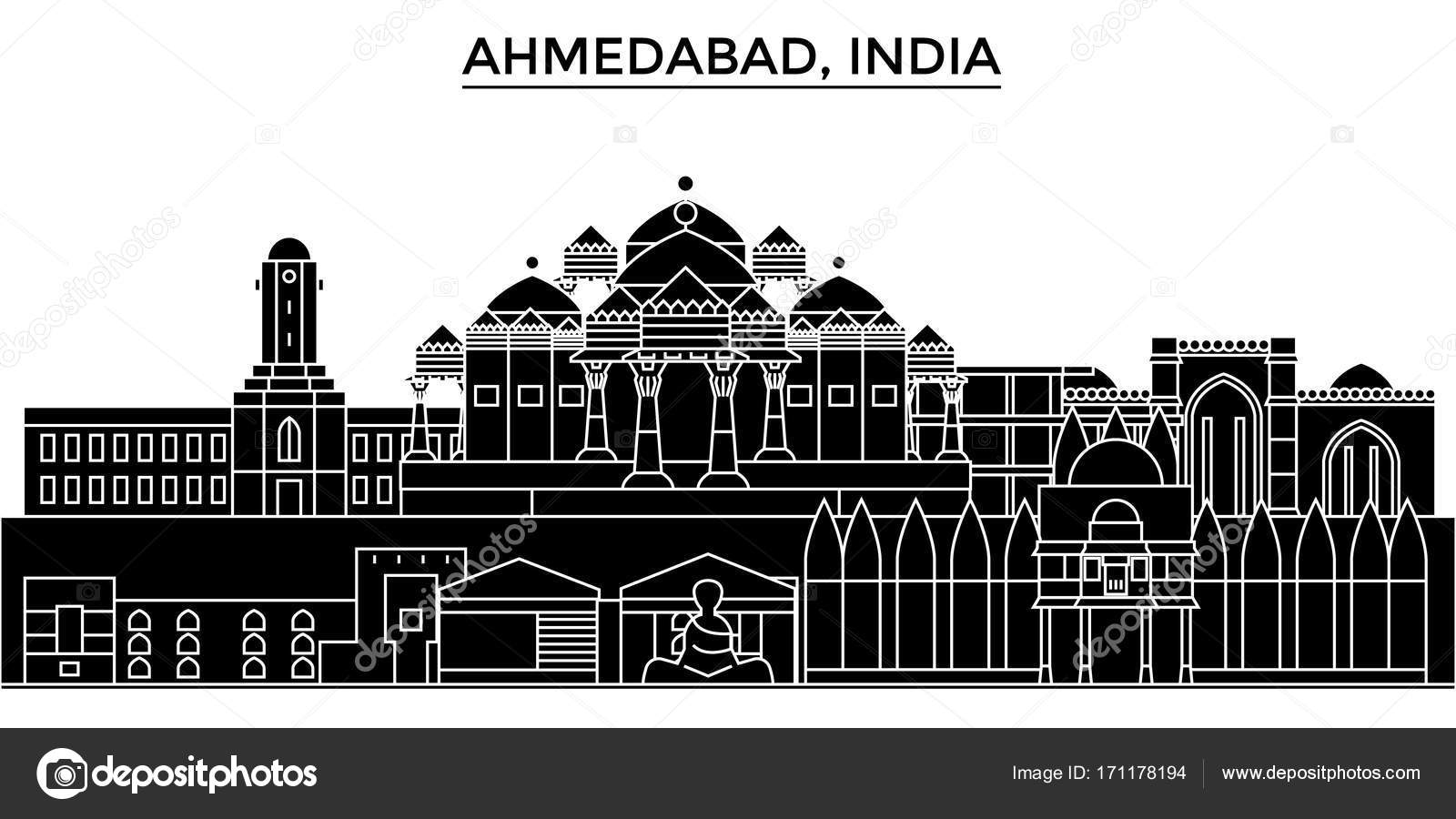 India Ahmedabad Architecture Urban Skyline With Landmarks Cityscape Buildings Houses Vector City Landscape Editable Strokes Stock Vector C Iconsgraph 171178194