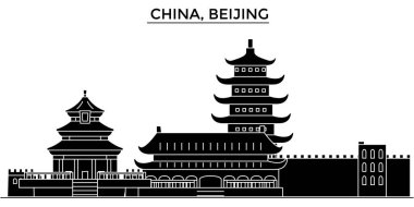 Çin, Beijing mimari kent manzarası ile yerler, cityscape, binalar, evler, vektör şehir manzarası, düzenlenebilir vuruş