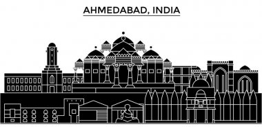 Hindistan, Ahmedabad mimari kent manzarası ile yerler, cityscape, binalar, evler, vektör şehir manzarası, düzenlenebilir vuruş