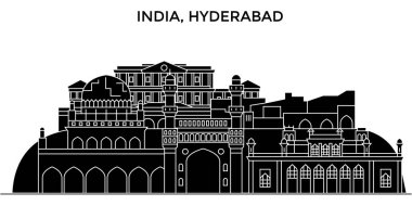 Hindistan, Hyderabad mimari kent manzarası ile yerler, cityscape, binalar, evler, vektör şehir manzarası, düzenlenebilir vuruş