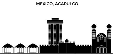 Meksika, Acapulco mimari kent manzarası ile yerler, cityscape, binalar, evler, vektör şehir manzarası, düzenlenebilir vuruş
