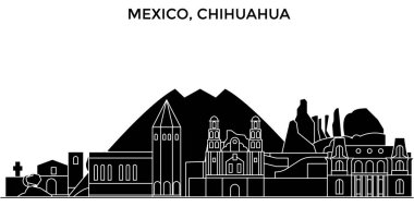 Meksika, Chihuahua mimari kent manzarası ile yerler, cityscape, binalar, evler, vektör şehir manzarası, düzenlenebilir vuruş