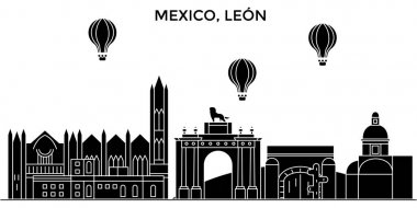 Mexico, Leon architecture urban skyline with landmarks, cityscape, buildings, houses, ,vector city landscape, editable strokes clipart