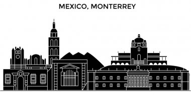 Mexico, Monterrey architecture urban skyline with landmarks, cityscape, buildings, houses, ,vector city landscape, editable strokes clipart