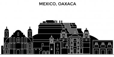 Meksika, Oaxaca mimari kent manzarası ile yerler, cityscape, binalar, evler, vektör şehir manzarası, düzenlenebilir vuruş