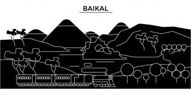 Rusya, Baykal mimari kent manzarası ile yerler, cityscape, binalar, evler, vektör şehir manzarası, düzenlenebilir vuruş