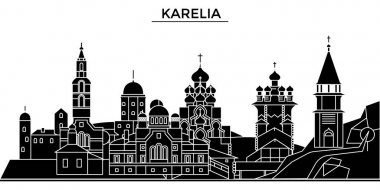 Rusya, Karelya mimari kent manzarası ile yerler, cityscape, binalar, evler, vektör şehir manzarası, düzenlenebilir vuruş