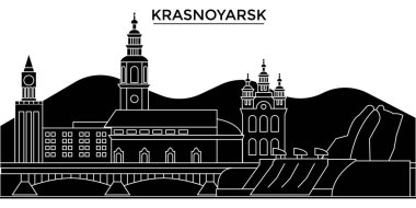 Rusya, Krasnoyarsk mimari kent manzarası ile yerler, cityscape, binalar, evler, vektör şehir manzarası, düzenlenebilir vuruş