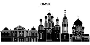 Rusya, Omsk mimari kent manzarası ile yerler, cityscape, binalar, evler, vektör şehir manzarası, düzenlenebilir vuruş