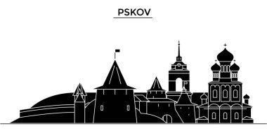 Rusya, Pskov mimari kent manzarası ile yerler, cityscape, binalar, evler, vektör şehir manzarası, düzenlenebilir vuruş