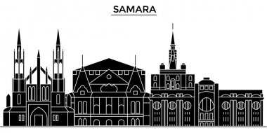 Rusya, Samara mimari kent manzarası ile yerler, cityscape, binalar, evler, vektör şehir manzarası, düzenlenebilir vuruş