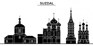 Rusya, Suzdal mimari kent manzarası ile yerler, cityscape, binalar, evler, vektör şehir manzarası, düzenlenebilir vuruş