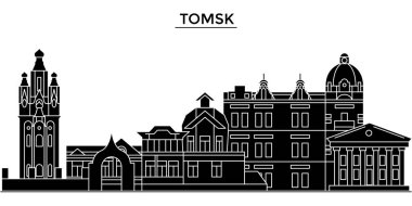 Rusya, Tomsk mimari kent manzarası ile yerler, cityscape, binalar, evler, vektör şehir manzarası, düzenlenebilir vuruş