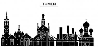 Rusya, Tumen mimari kent manzarası ile yerler, cityscape, binalar, evler, vektör şehir manzarası, düzenlenebilir vuruş