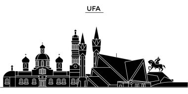 Rusya, Ufa mimari kent manzarası ile yerler, cityscape, binalar, evler, vektör şehir manzarası, düzenlenebilir vuruş