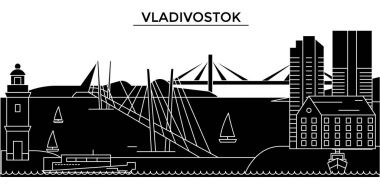 Rusya, Vladivostok mimari kent manzarası ile yerler, cityscape, binalar, evler, vektör şehir manzarası, düzenlenebilir vuruş