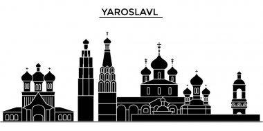 Rusya, Yaroslavl mimari kent manzarası ile yerler, cityscape, binalar, evler, vektör şehir manzarası, düzenlenebilir vuruş