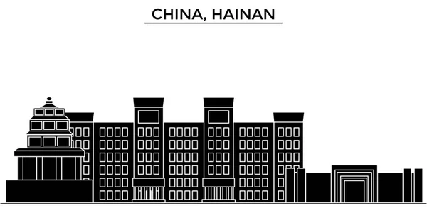 China, arquitectura Hainan skyline urbano con monumentos, paisaje urbano, edificios, casas,, paisaje de ciudad vectorial, trazos editables — Vector de stock