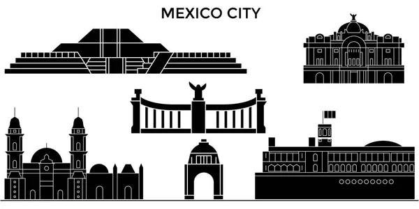 Ciudad de México arquitectura urbano horizonte con monumentos, paisaje urbano, edificios, casas,, vector de paisaje de la ciudad, accidentes cerebrovasculares editable — Vector de stock