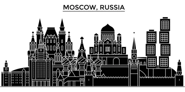 Rússia, Moscou arquitetura horizonte urbano com marcos, paisagem urbana, edifícios, casas,, paisagem vetorial da cidade, traços editáveis —  Vetores de Stock