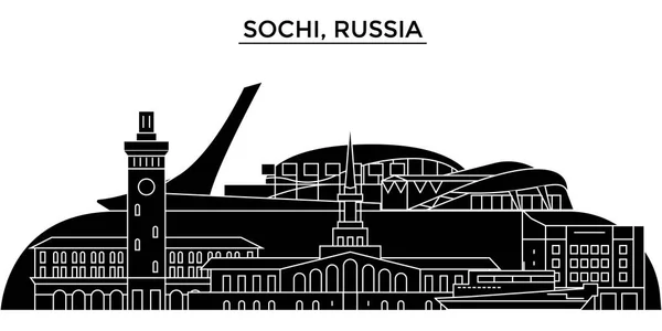 Rusland, Sochi het platform stedelijke skyline met bezienswaardigheden, stadsgezicht, gebouwen, huizen, vector stad landschap, bewerkbare lijnen — Stockvector