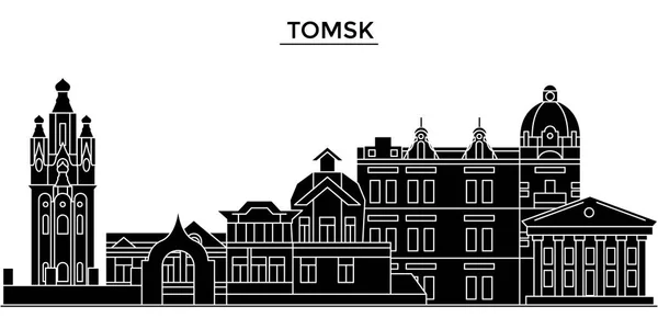 Rosja, Tomsk architektury miejskich skyline z zabytki, gród, budynków, domów, wektor miasto krajobraz, edytowalne obrysy — Wektor stockowy