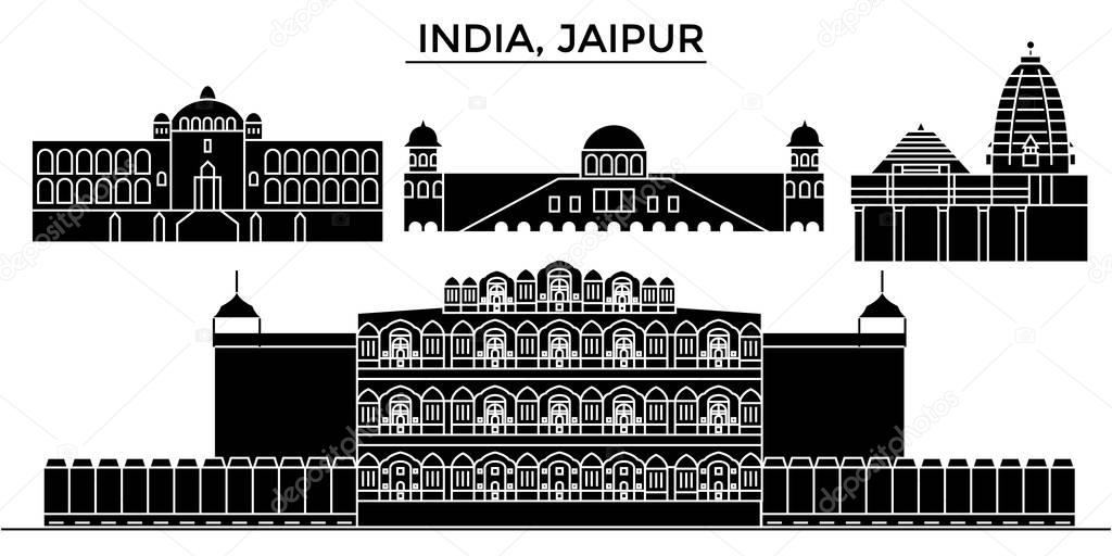 India, Jaipur architecture urban skyline with landmarks, cityscape, buildings, houses, ,vector city landscape, editable strokes