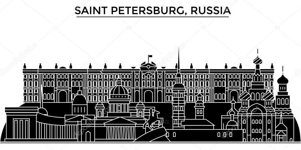 Russia, Saint Petersburg architecture urban skyline with landmarks, cityscape, buildings, houses, ,vector city landscape, editable strokes